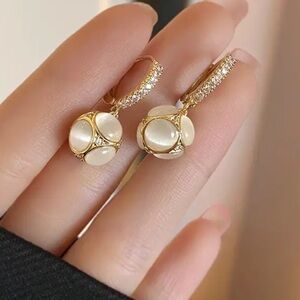 Elegant Gold and White Hoop Earrings